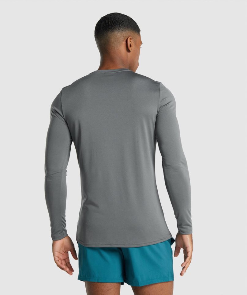 Men's Gymshark Arrival Long Sleeve Graphic T-Shirts Grey | NZ 3NHPIJ